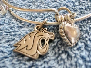 Bracciale con ciondolo tono argento regolabile WASHINGTON STATE COUGARS WSU; cuore; perline - Foto 1 di 7