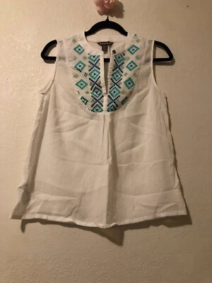 Tommy Bahama Women Boho Sheer White Tank Top Size S/P 100% Cotton - Image 1 of 4