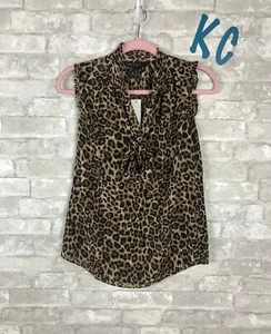 WHITE HOUSE BLACK MARKET COLLAR\ LEOPARD Blouse top SECRETARY sleeveless 4 $89 - Picture 1 of 6