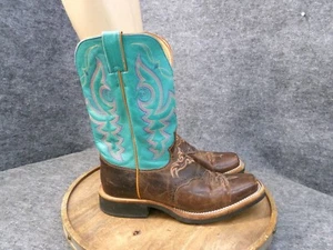 Justin Boots Western Cowgirl Teal Leather Square Toe Crepe Women Sz 9.5 B L5044 - Picture 1 of 10