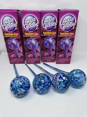 AQUA GLOBES Hand-blown Glass Watering Bulb - Blue  Splatter - Set of 4 - NIB - Image 1 of 4