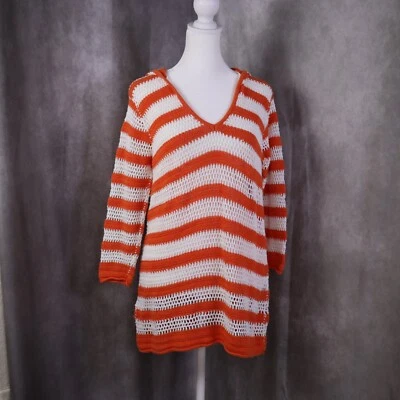 Tommy Bahama Cover Up Swimwear Top Womens Small Orange White Open Knit Hooded - Image 1 of 4