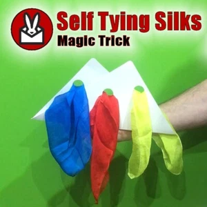 SELF TYING SILKS MAGIC TRICK RED YELLOW BLUE SILK KNOT SCARF TUBE STAND STAGE FX - Picture 1 of 2