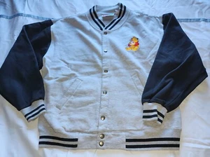 VTG WINNIE THE POOH FRIENDS EMBROIDERED VARSITY JACKET GRAY/BLACK SZ LARGE - Picture 1 of 11