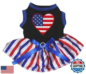 Petitebella USA Heart Puppy Dog Dress (Black/Stripes, Medium) - Picture 1 of 1