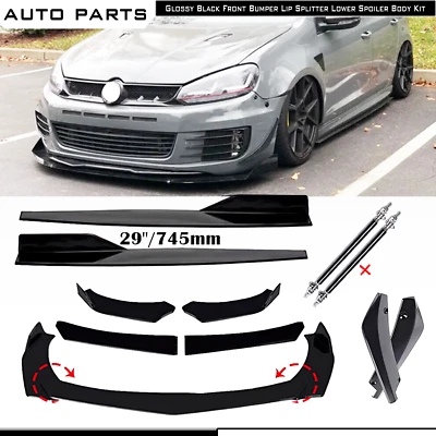 For Volkswagen Polo Front Rear Bumper Lip Spoiler Splitter Glossy Black Body Foto 1 de 4