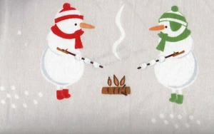 Flannel King Sheet Set Camp Fire Snowmen 4pc Novelty Ski Winter Cottage Snowball - Picture 1 of 4