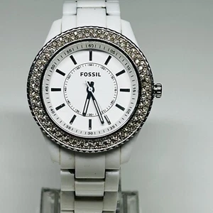 Fossil Stella Watch Women 38mm White Silver Tone Pave Bezel ES-2444 New Battery - Picture 1 of 10