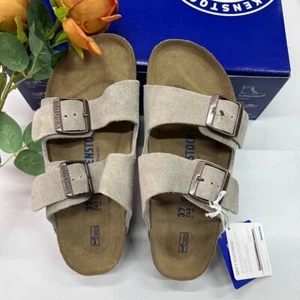Birkenstock Arizona Soft Footbed Taupe Suede Unisex Sandals Select Size 37-45 - Picture 1 of 14