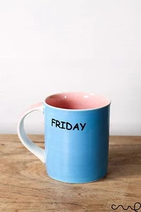 Hand painted Ceramic Coffee Mug Friday Day of Birth Born On Blue Pink Gift 10oz - Imagen 1 de 6