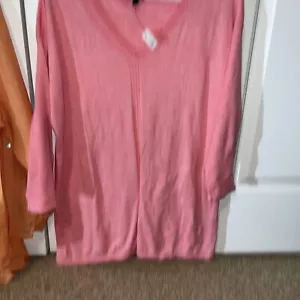 Talbots Cotton V-Neck Marled Pink Lightweight 3/4 Sleeve Sweater Womens Size L - Picture 1 of 9