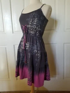 Roxy  Babydoll Sundress Juniors Size L  Gray / Pink Adj Straps Elastic Waist - Picture 1 of 4