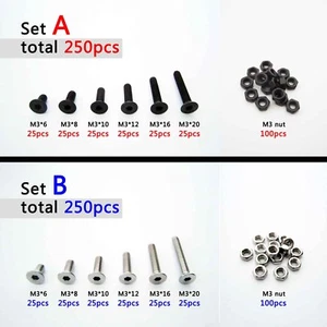 Kit surtido 250 piezas M3 cabeza plana avellanada hexagonal tapa tornillo tuerca perno - Imagen 1 de 9