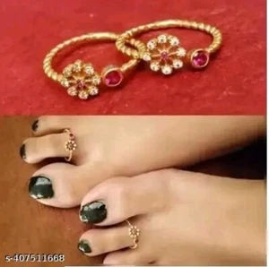 Flower Kundan Golden Toe Ring Adjustable Ring Beautiful Minimalist Jewelry - Picture 1 of 2