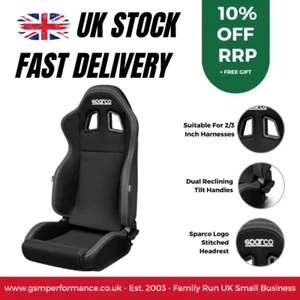 Sparco R100 Black/Grey Soft Touch Fabric Dual Reclining Base Mounted Sport Seat - Picture 1 of 9
