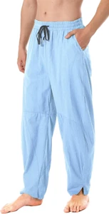 Men'S Linen Cotton Loose Fit Casual Lightweight Elastic Waist Summer Beach Pants - Picture 1 of 4