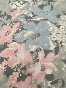 Fabric - cotton chintz, blues, pinks & greys. 1mt x 120cm wide. No damage. - Picture 1 of 3