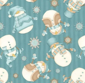Winter Sn'Gnomies Snowmen Cotton FLANNEL Fabric by Henry Glass by the Yard - Picture 1 of 3