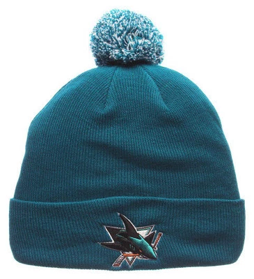 SAN JOSE SHARKS NHL TEAL CUFFED KNIT BEANIE POM ZEPHYR WINTER CAP HAT NWT! - Image 1 of 4