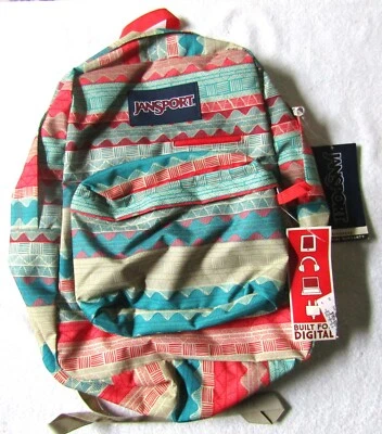 Mochila Jansport DigiBreak, color tostado malta a rayas boho.  Nuevo con etiquetas. Foto 1 de 3