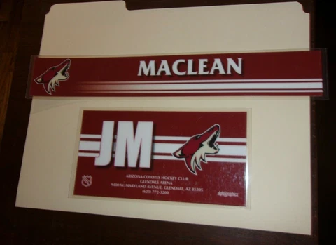 ARIZONA COYOTES assistant coach John MacLean locker room nameplate+travel bag ID Cover