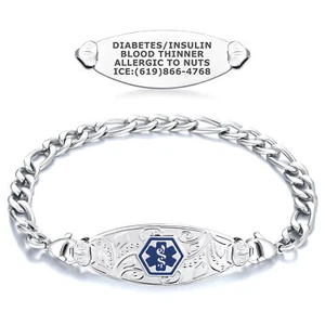 Bracciale donna Divoti personalizzato inciso filigrana avviso medico ID con collegamento Figaro - Foto 1 di 18