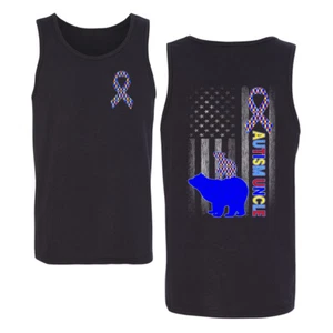 Autism Awareness Uncle Bear Puzzle Autism Ribbon Mens Tank Top - Picture 1 of 6