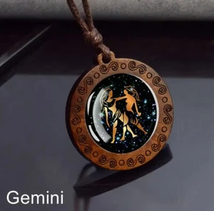 Necklace Pendant - Zodiac Sign - GEMINI Glass Inlay - Picture 1 of 2