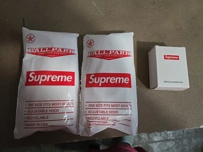2 Supreme Box Logo Ball Park Poncho SS20 Adjustable Hood And SS19 Shower Cap NEW - Image 1 of 3