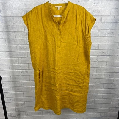 Vestido feminino Eileen Fisher amarelo mostarda lavado linho orgânico M Coastal - Imagem 1 de 4