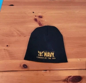 AMERICA'S NAVY FORGED BY THE SEA Acrylic Beanie Toboggan BAYSIDE Blue Gold - Picture 1 of 4