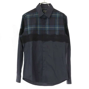 FENDI WOOL CHECK PANEL SHIRT FS0515 K9H NAVY 39 Used MESC-0 - Picture 1 of 5