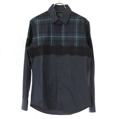 FENDI WOOL CHECK PANEL SHIRT FS0515 K9H NAVY 39 Used MESC-0 - Image 1 of 4