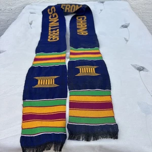 Sciarpa vintage Saluti dal Ghana cucita a mano striscione collo lungo 65" - Foto 1 di 8