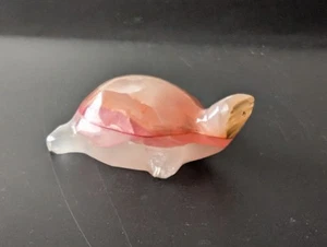 Vintage Triple Band Orange Polished Onyx Turtle 6cm Long (S1) - Foto 1 di 7