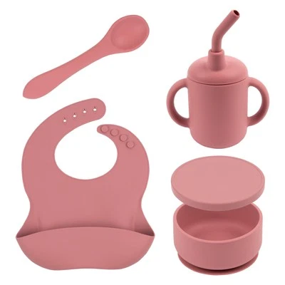 4pc Tiny Dining Staubige Rose Silikon Baby Fütterungsset Kinder Lätzchen - Bild 1 von 4