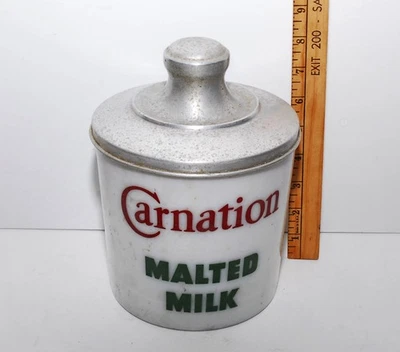Bote de leche malteada clavel con tapa heladería fuente de refrescos poco común Foto 1 de 4