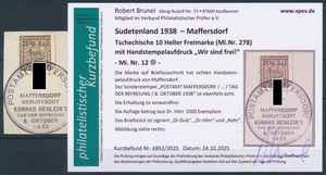 Sudetenland Maffersdorf 10 Heller Wappen 1938 Michel 12 Befund (S27778) - Bild 1 von 1