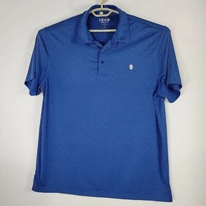IZOD Mens Golf Stretch Polo Shirt Blue White Polka Dot Poly/Spandex Blend Sz XL - Picture 1 of 7