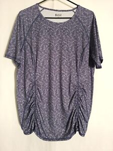 Lands End Sport-Heather Blue Short Sleeve Ruched Knit Top-1X