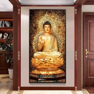 Religious Golden Buddha Canvas Wall Art Vertical Buddha Statue Poster Decoration