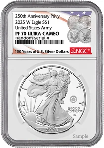 2025-W (PF70) Proof American Silver Eagle  ~U.S. Army Privy 🦅$1 NGC ER Presale - Picture 1 of 2