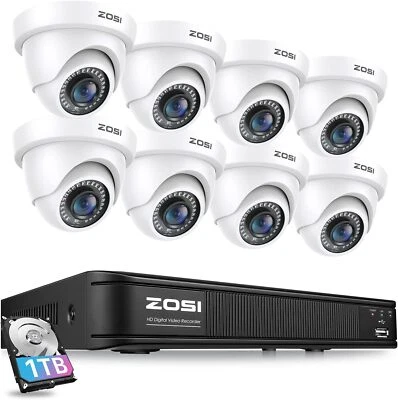 ZOSI H.265+ DVR CCTV Camera System 1080P Dome Camera IR Night Vision 0-1TB HDD