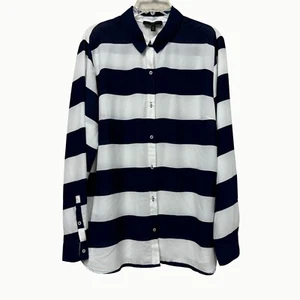 Banana Republic Classic XL Navy & White Wide Striped Button-Up Long Sleeve Shirt - Picture 1 of 8