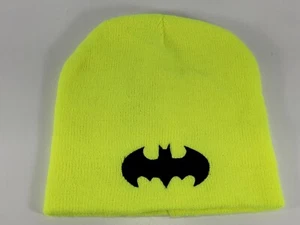 Batman Beanie Hat - Adult Stretch Fit - Neon High Vis Safety Yellow - DC Comics - Picture 1 of 2