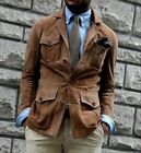 Vintage Brown Suede Leather 4 Pocket Jacket For Men's Soft Pure Lambskin Leather
