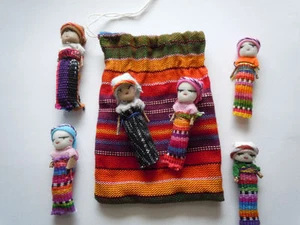 6x Large Guatemalan Worry Dolls in POUCH - Hand Made Mayan Trouble Doll 2" Bag - Picture 1 of 2