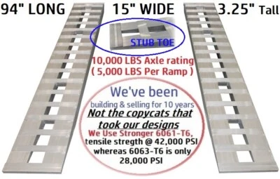 94" x 15" 10,000 LBS ALUMINUM Hook Ramps CAR TRUCK TRAILER auto hauler TRACTOR  - Image 1 of 4