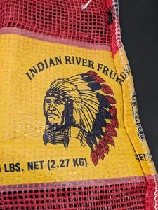 Vintage Indian River Fruit 1/2 Bushel Red Mesh Bag Co Orangen Grapefruit - Bild 1 von 8