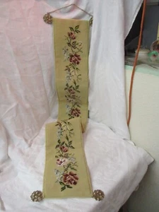 Vintage Hand Done Needlepoint Bell Pull with Brass Hangers - Picture 1 of 7
